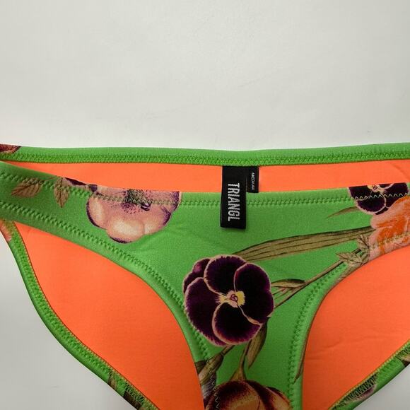 Triangl Neoprene Bikini Swimsuit Kelly Green Floral 2pc Bathing Suit S/M And Bag - Picture 16 of 16